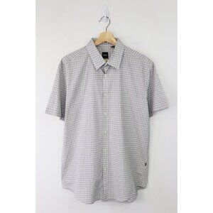 BOSS Hugo Boss Slim Fit Short‎ Sleeved Sport Shirt Stretch Cotton Grey White XL